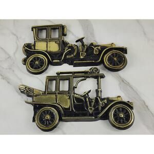 Car Design Wall Decor Plaque Cast Aluminum 14" Made in Japan x2 Vintage